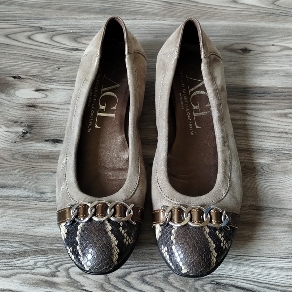 AGL Tan Snakeskin Toe Flats size 39 (US 9) - Picture 1 of 5